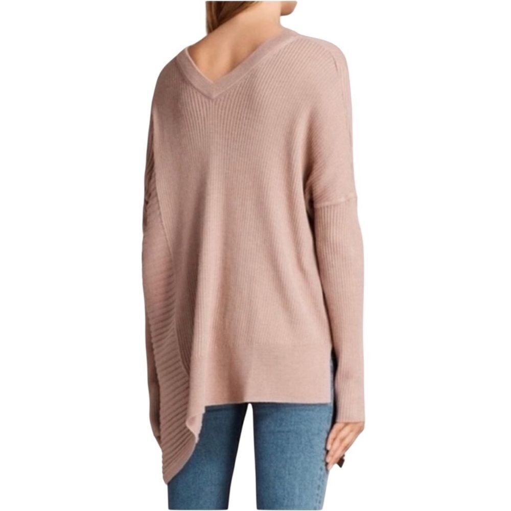 All Saints Keld Olivo Asymmetric V-Neck Ribbed Sweater Pink Size XS - Picture 2 of 12